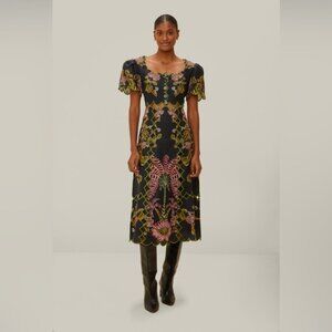 Farm Rio Black Ravenala Short Sleeve Maxi Dress